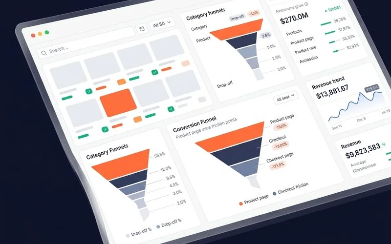 Conversion funnel graphic showing product page and checkout friction points