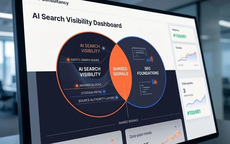 Venn diagram of SEO foundations and AI search visibility