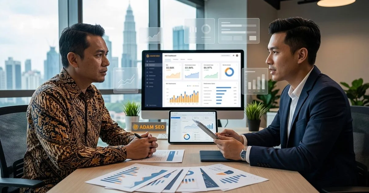 Local business owner reviewing Google Maps SEO pricing and performance dashboard with consultant