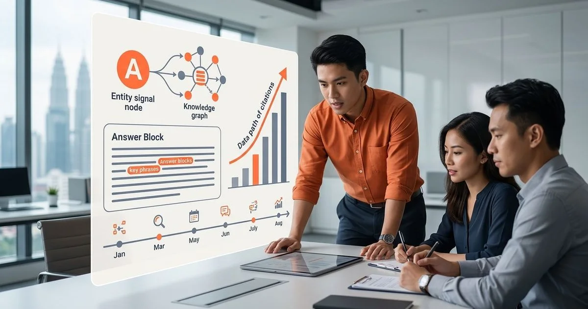 SEO strategist optimizing content for AI Overviews with translucent data layers