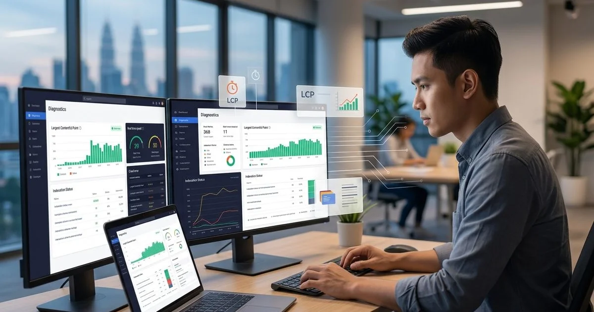 Website performance dashboard showing Core Web Vitals improvements over time