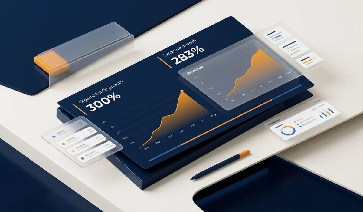 Organic traffic grew 300% and revenue grew 283% with monthly performance chart for Malaysian e-commerce case study